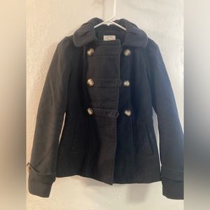 Women’s Juniors Hydraulic Black Pea Coat, Size XS